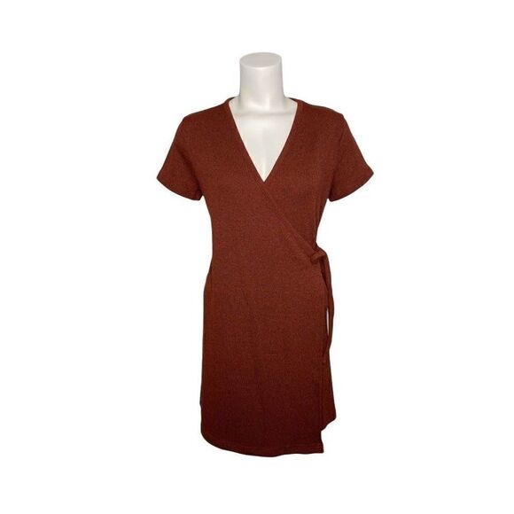 MADEWELL Marled Maroon Wrap Ribbed Knit Dress Medium NEW - Picture 1 of 7